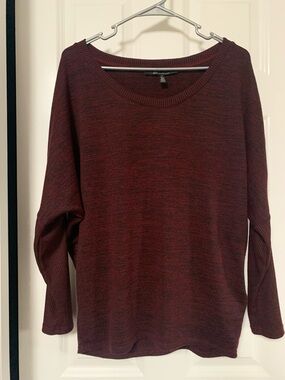 White House Black Market Marled Burgundy Knit Crew Sweater
